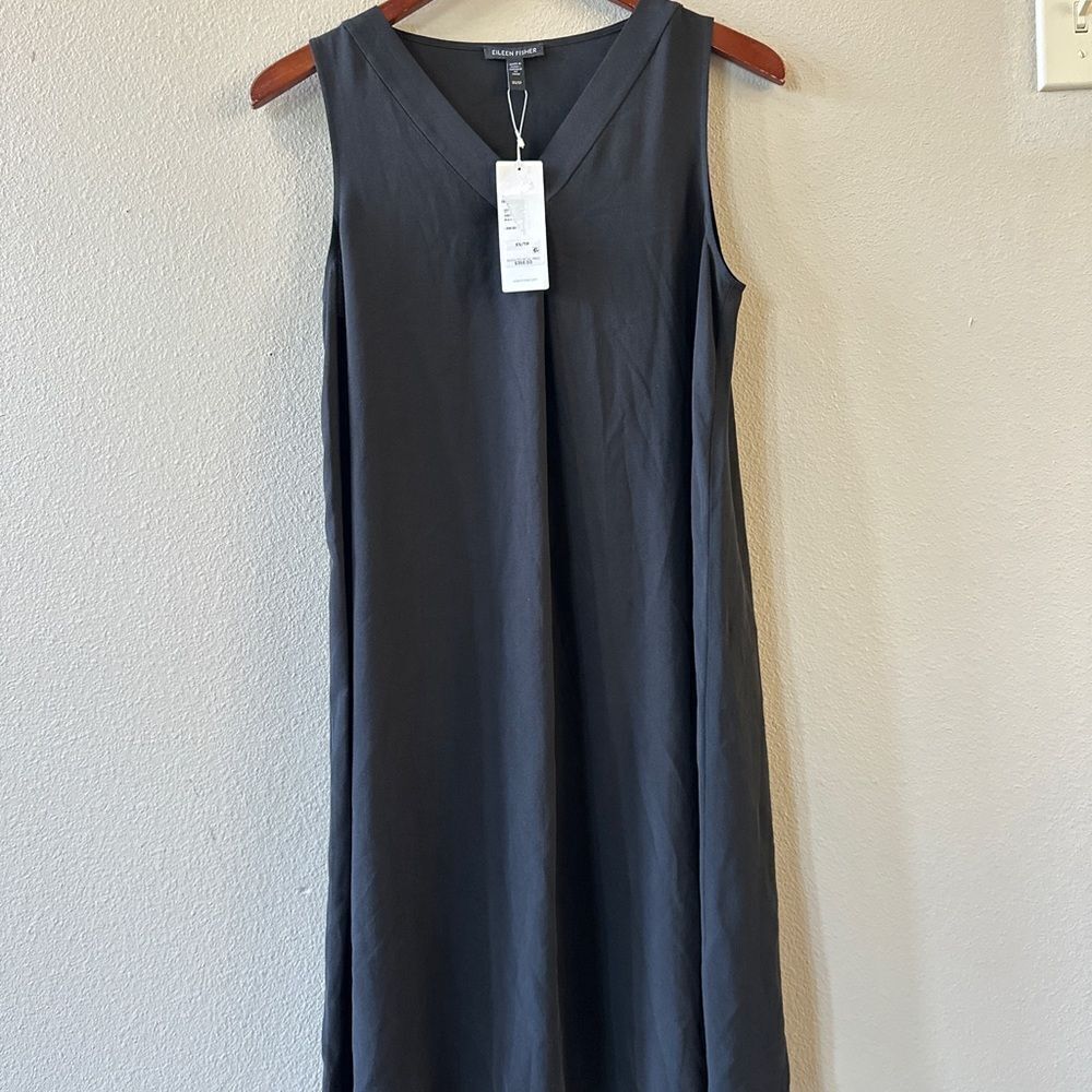 Eileen Fisher Silk Georgette Crepe V-Neck Dress XS - Picture 4 of 8